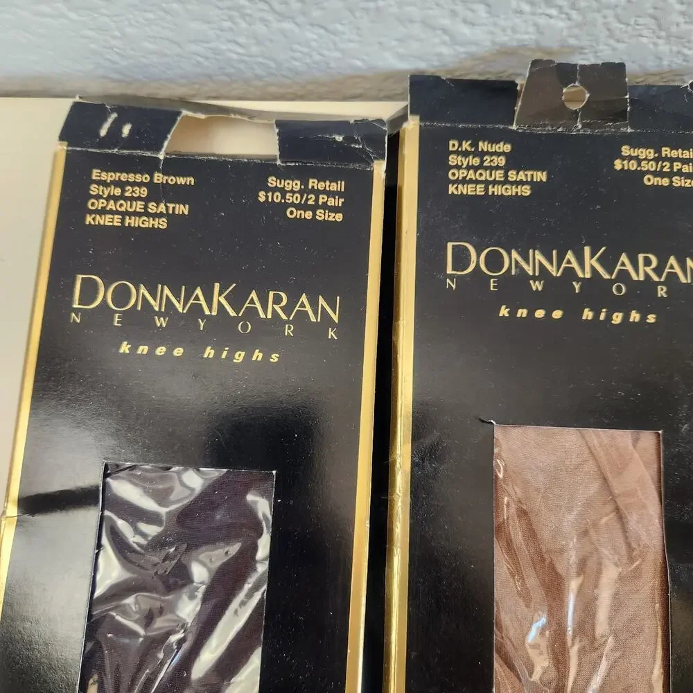 Vintage Donna Karan Knee High Stockings 10 Pairs Black Nude Brown One Size